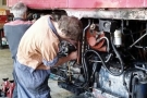 The Red Bus being worked on at Westrans Services